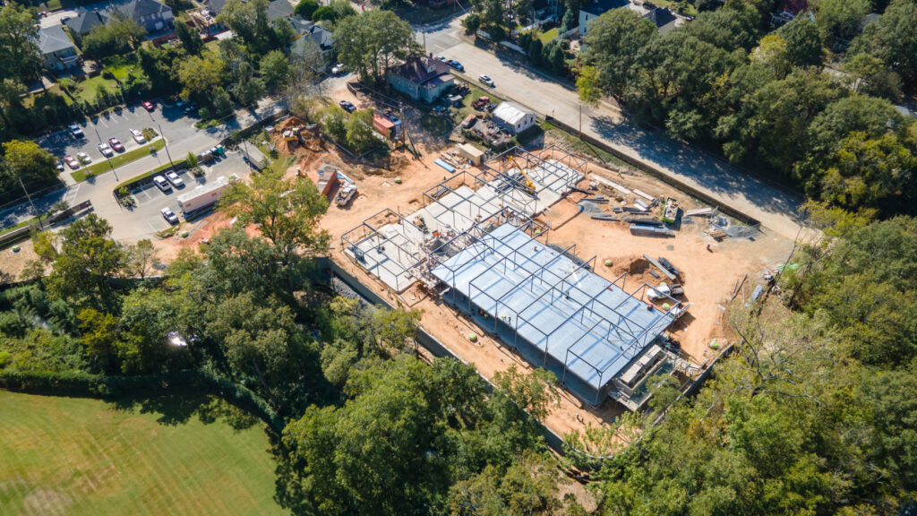 aerial view of roberts academy construction site