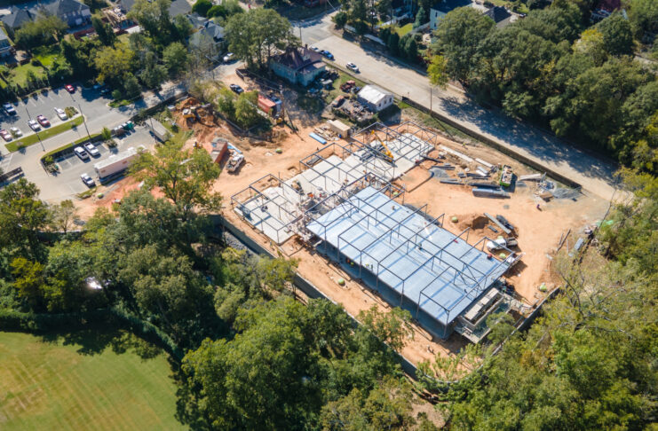 aerial view of roberts academy construction site