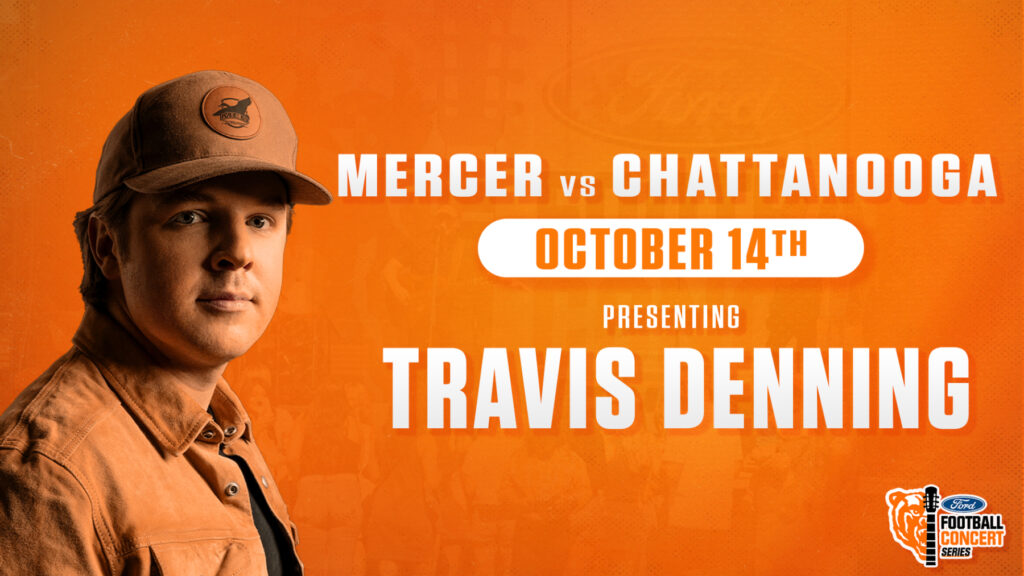 graphic says mercer vs. chattanooga, oct. 14, presents travis denning. ford concert series logo is in bottom right corner and picture of travis denning is on left