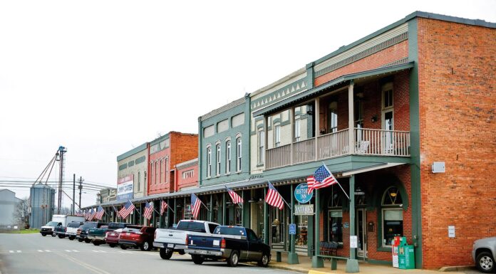 Mercer works to improve the health of rural Georgians A small strip of brick buildings in a downtown setting.