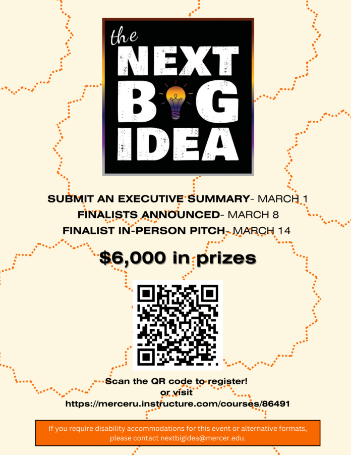 Flyer for Mercer Innovation Center Next Big Idea pitch competition
