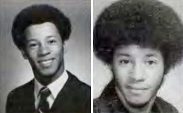 Two side by side photos of a male student in his college yearbook.