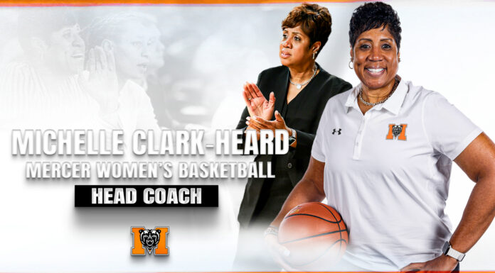Mercer names new women’s basketball head coach graphic with photo of michelle clark-heard and words announcing her as head coach