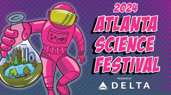 Mercer gets hands-on with interactive exhibits at 2024 Atlanta Science Festival Exploration Expo graphic says 2024 atlanta science festival and features an astronaut holding a lab beaker