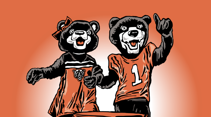 Mercer to celebrate Family Weekend 2024 Sept. 20-22 in Macon An illustration featuring two bear mascots wearing Mercer University sports gear, standing in the bed of a vintage GMC truck. The mascot on the left is wearing a cheerleader outfit, while the mascot on the right is wearing a jersey with the number "1" and is holding up one finger. The truck has a Mercer University logo on its door. Below the illustration, the text reads: "Mercer University Family Weekend." The background is orange, matching the university's colors.