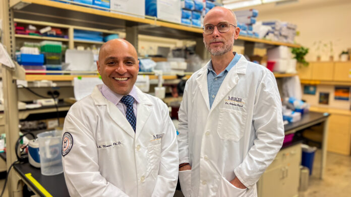 Dr. Nader Moniri and Dr. Clinton Canal from the Mercer College of Pharmacy in a research lab.