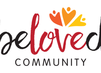 Mercer to hold 21st annual Building the Beloved Community Symposium on Faith and Racial Justice logo for "Beloved Community," featuring the word "beloved" in a stylized font. Above the text are abstract heart shapes in yellow, orange, and red. Below the main word, the word "COMMUNITY" is written in capital letters.