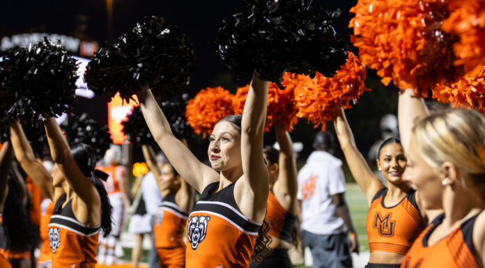 3 things to know about Mercer vs. Princeton football game day: Oct. 12, 2024 Mercer cheerleaders wave pompoms during a football game.