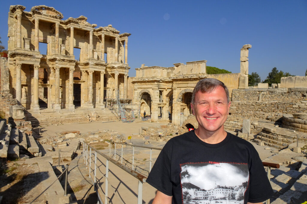 Brad Lindsey in front of ancient ruins in Turkey.