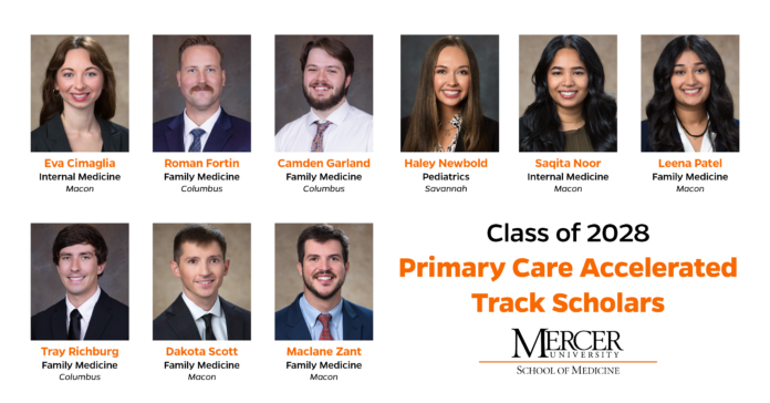 2025_April7_ACT_INX Headshots of ten Primary Care Accelerated Track Scholars, Class of 2028, from Mercer University School of Medicine.