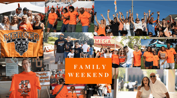 Mercer to celebrate Family Weekend 2025 Oct. 3-5 in Macon Collage of people at Mercer University’s Family Weekend, including groups posing, cheering, and participating in activities.