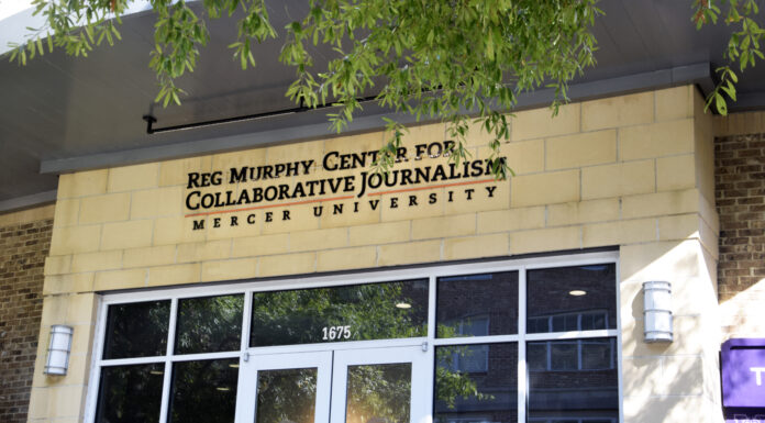 Mercer alumnae fill local newsroom needs through Report for America Entrance to the Reg Murphy Center for Collaborative Journalism at Mercer University.