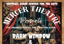 Mercer Theatre delves into the macabre with Grand Guignol horror tribute Poster for Dark Window & When My Body Cried Out at Mercer Theatre, listing dates, ticket prices, and content warnings.