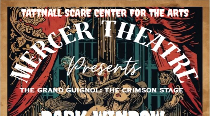 Mercer Theatre delves into the macabre with Grand Guignol horror tribute Poster for Dark Window & When My Body Cried Out at Mercer Theatre, listing dates, ticket prices, and content warnings.