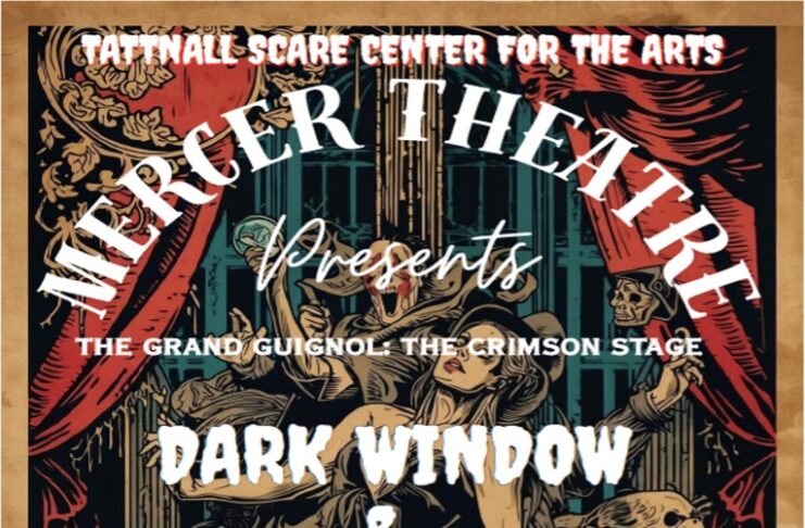 Poster for Dark Window & When My Body Cried Out at Mercer Theatre, listing dates, ticket prices, and content warnings.