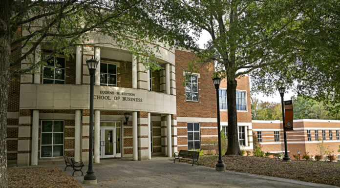 4 winners named in Mercer’s Virtual Elevator Pitch Competition The entrance to the Eugene W. Stetson School of Business.