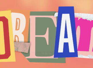 Graphic design students, alumni mark five-year winning streak with nine GDUSA awards Collage-style letters spell out the word DREAM on a soft orange background.