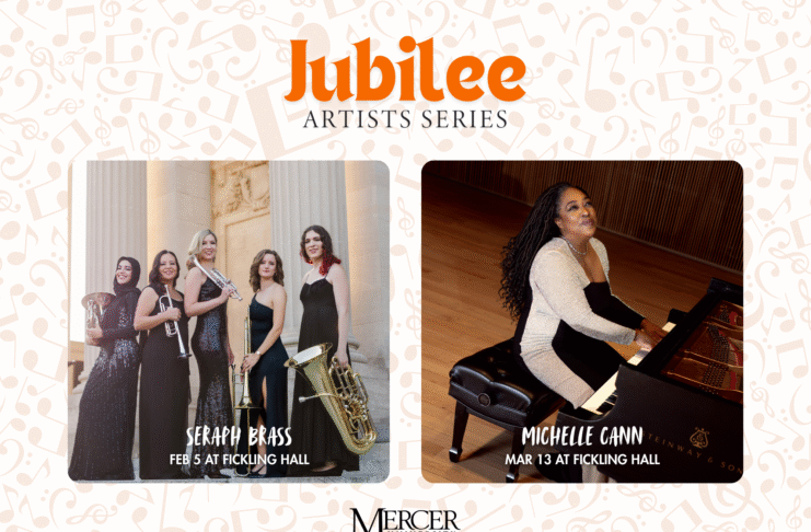 Promotional image for Mercer University’s Jubilee Artists Series, featuring Seraph Brass and Michelle Cann at Fickling Hall.