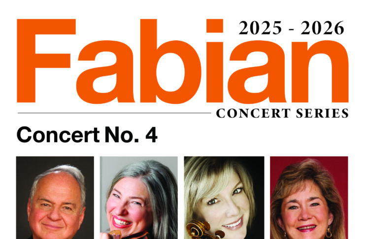 Concert poster for Fabian Concert Series No. 4 on Feb 3, 7:30 PM at Fickling Hall, featuring various musicians.