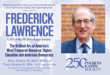 Phi Beta Kappa Society CEO Frederick Lawrence to deliver annual Lester Lectures Frederick Lawrence, CEO of Phi Beta Kappa Society, featured on a lecture event flyer about higher education and democracy.