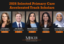 School of Medicine announces 2026 Primary Care Accelerated Track Scholars Group photo of five 2026 Primary Care Accelerated Track Scholars from Mercer University School of Medicine.