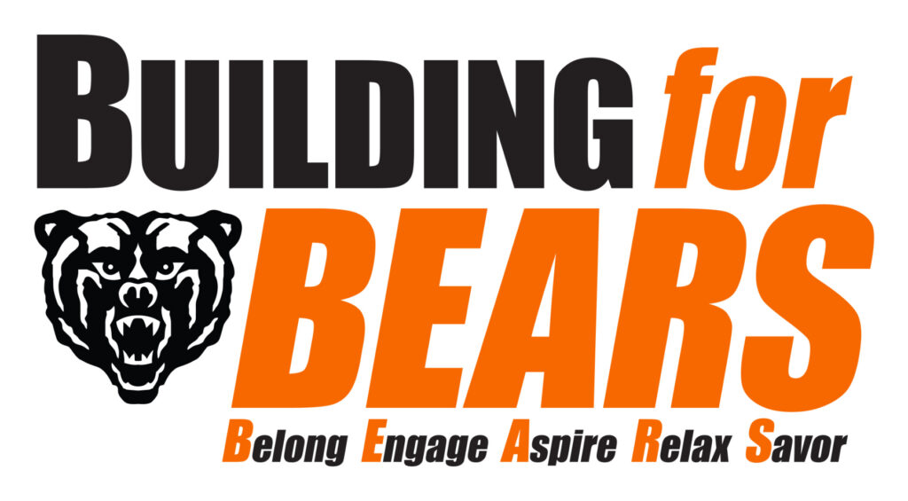 Building for Bears logo with a bear head and acronym: Belong, Engage, Aspire, Relax, Savor.