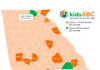 MUSM, GRHIC select rural hospitals for year four of KidsABC Program Map of Georgia showing rural hospital ED counties in two cohorts, highlighted in orange and green, with hospitals labeled.