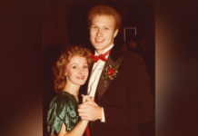 Mercer co-op an integral part of faculty members’ love story A young couple in formal attire pose together while dancing, with the man wearing a tuxedo and the woman in a green dress.