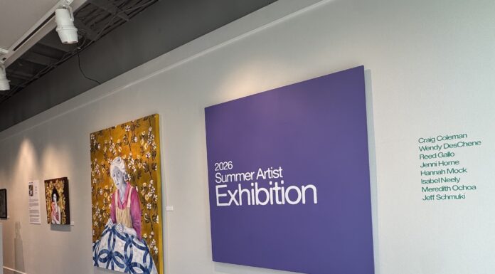 McEachern Art Center opens summer exhibition, relaunches membership program A gallery wall displays art and a large purple sign reading 2026 Summer Artist Exhibition with a list of artists names.