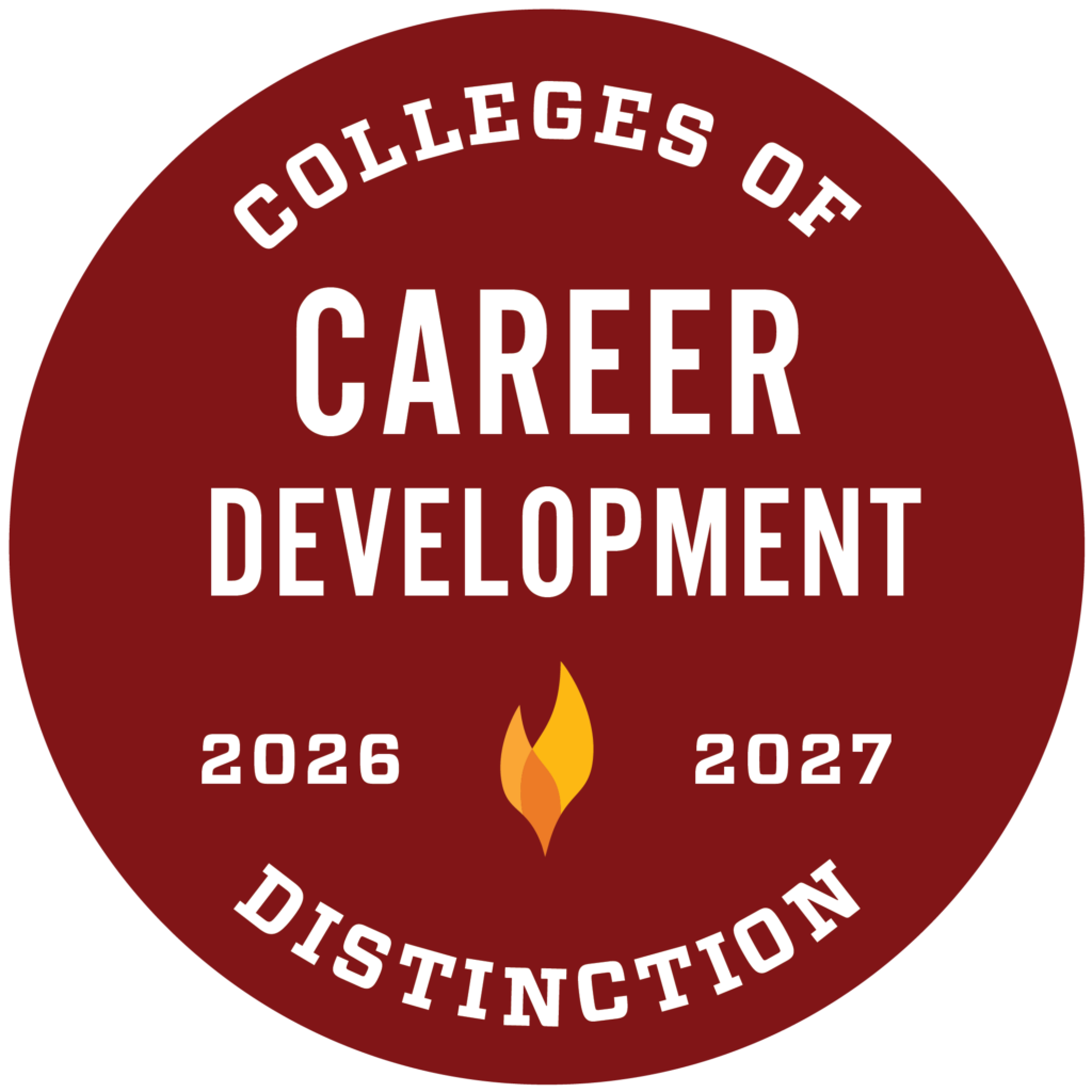 Red badge reading Colleges of Career Development Distinction 2026 2027 with a flame graphic in the center.