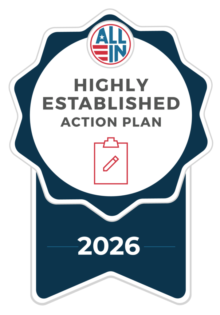 A badge reading Highly Established Action Plan 2026 with a clipboard icon and All In logo at the top.