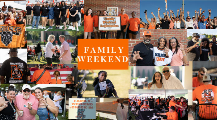 Mercer to celebrate Family Weekend 2026 Oct. 9-11 in Macon Collage of people at a university family weekend event, featuring group photos, signs, and outdoor activities.