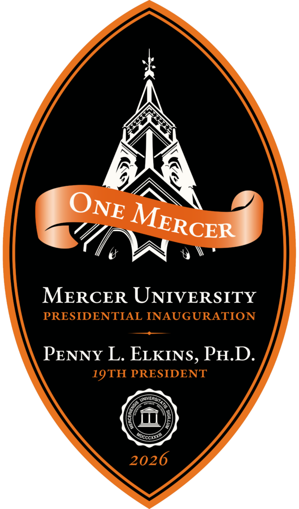 Mercer University presidential inauguration emblem for Penny L. Elkins, Ph.D., 19th president, 2026.