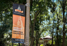 Countdown to 19 kicks off with Family Weekend A banner on a pole reading One Mercer Inauguration 2026: United in Mission. Amplified for Impact.